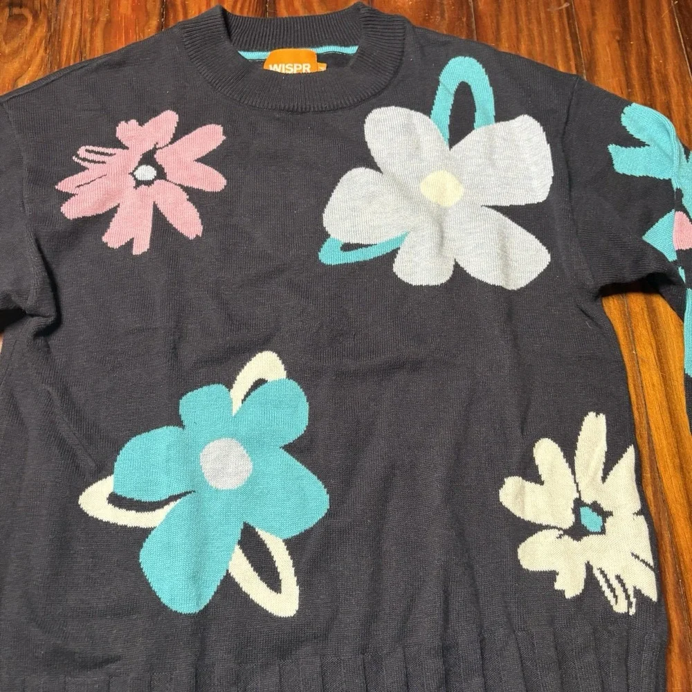 WISPR Brodie Floral Pullover Sweater Cotton Silk M Blue Pink Fun Retro A1826